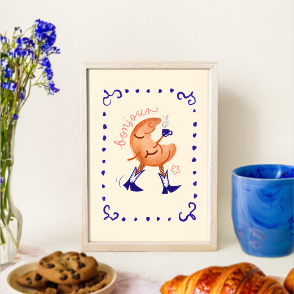 Plakat z autorską ilustracją Bonjour