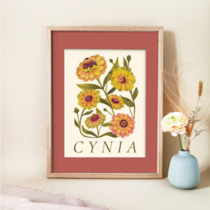 Plakat z autorską ilustracją Cynia Full Bloom 2