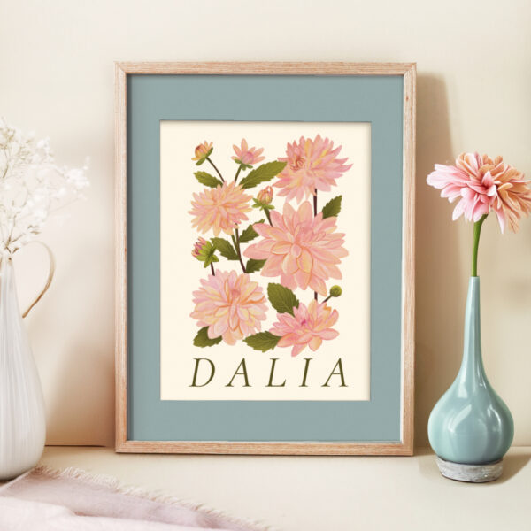 Plakat z autorską ilustracją Dalia Full Bloom