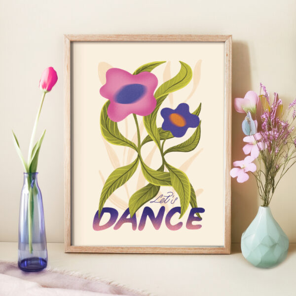 Plakat z autorską ilustracja Let's dance